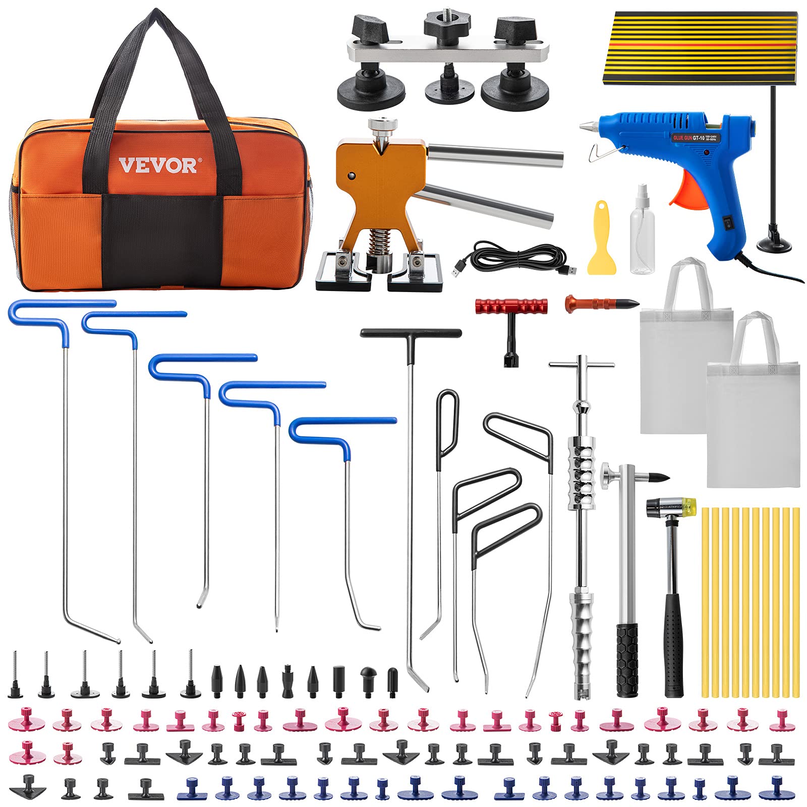 VEVOR 89-teilig Auto Dellen Reparaturset, Paintless Ausbeulwerkzeug, Dent Repair Set Removal Dent Tool, T-förmigen Dellen Abzieher / 10 Stangen (A6, B7-B11, C2, C4-C6) / Goldener Dellenheber von VEVOR