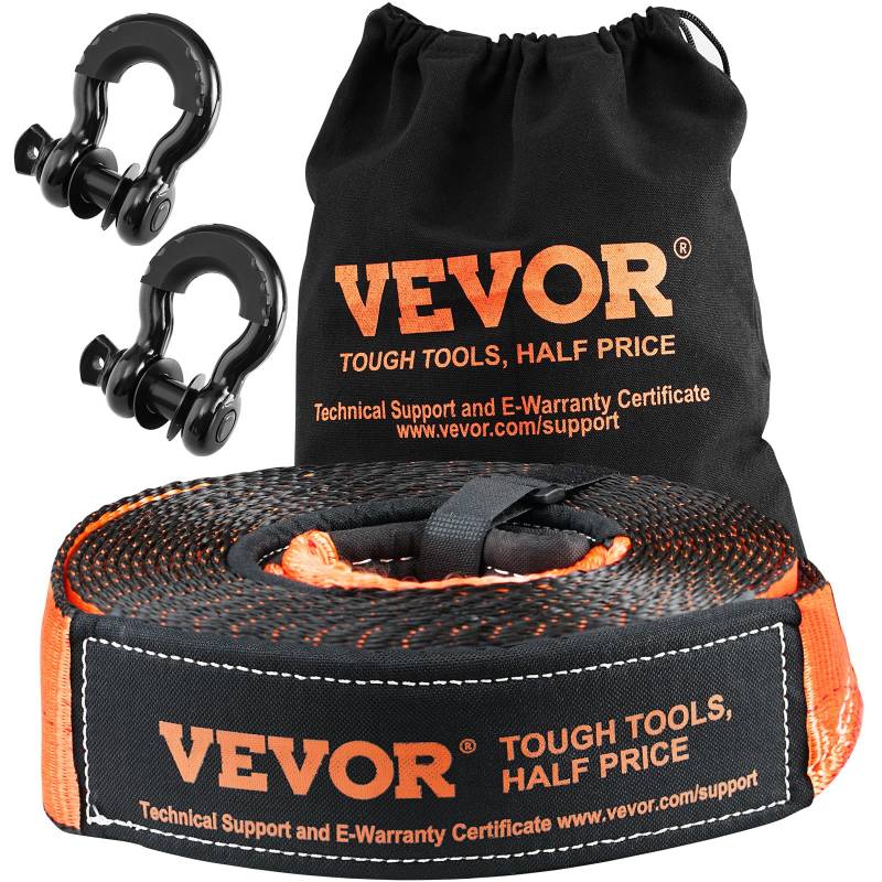 VEVOR Abschleppseil-Set 7,6 x 914,4 cm, Polyester-Abschleppgurt mit Einer Kapazität von 13.608 kg, 20.000 kg D-Ring-Schäkeln, Aufbewahrungstasche, für Geländefahrzeuge, Jeeps, Geländefahrzeuge, LKWs von VEVOR