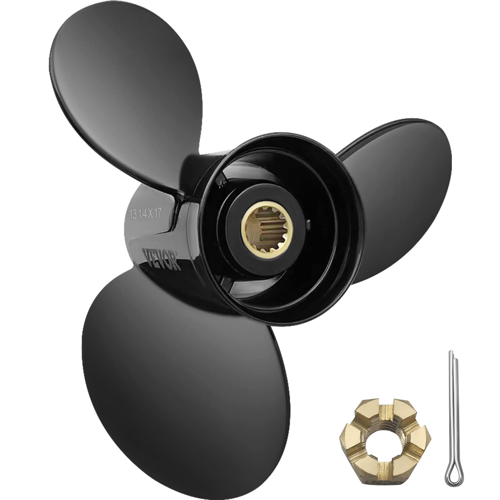 VEVOR Außenbordpropeller, Ersetzt OEM 765183, 3 Blätter 33,7 x 43,2 cm Pitch Aluminium-Bootspropeller, Kompatibel mit 40–140 PS 2-Takt-Evinrude-Außenbordmotor, mit 13 Zahnverzahnungen, Rechts von VEVOR