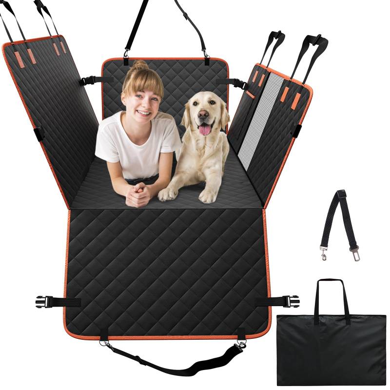 VEVOR Autoschondecke Hund Rücksitz, Hundedecke, Autositzbezug für Hunde mit Harter Unterseite, Hunde Autodecke 130 x 70 cm, bis 168 kg, mit Netzfenster und Aufbewahrungstasche für Auto, SUV, LKW von VEVOR