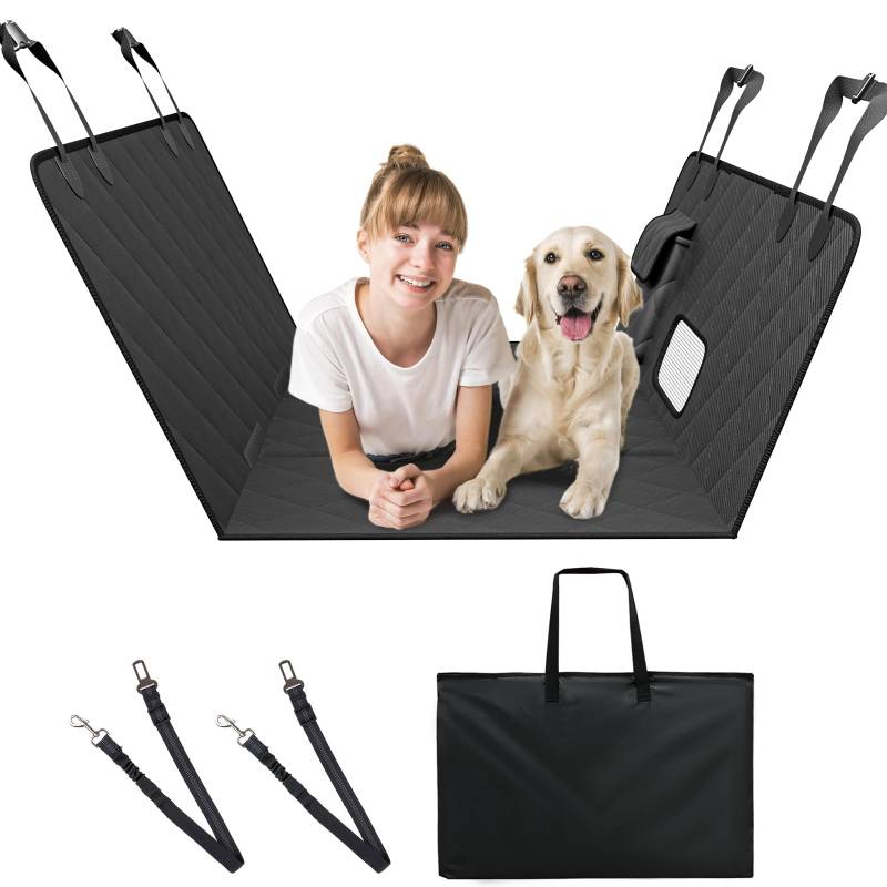 VEVOR Autoschondecke Hund Rücksitz, Hundedecke, Autositzbezug für Hunde mit Harter Unterseite für die Rückbank, 136 x 68 cm, bis 180 kg, mit Netzfenster und Aufbewahrungstasche für Auto, SUV von VEVOR