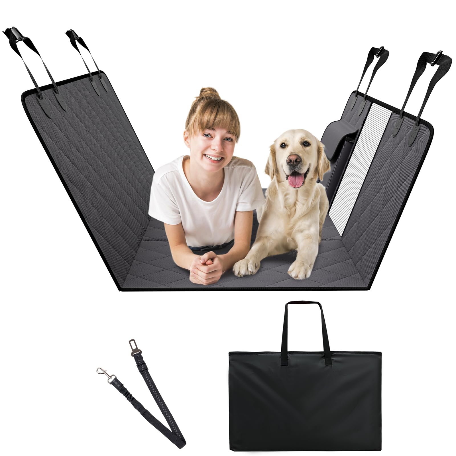 VEVOR Autoschondecke Hund Rücksitz, Hundedecke, Autositzbezug für Hunde mit Harter Unterseite für die Rückbank, 137 x 61 cm, bis 180 kg, mit Netzfenster und Aufbewahrungstasche für Auto, SUV von VEVOR