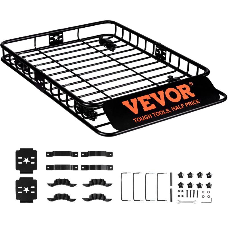 VEVOR Dachgepäckträger Korb Auto Dachkorb Universal 1175 x 915 x 114 mm, Dachgepäckträger Wanne 90,7 kg Tragfähigkeit Relingträger Fracht Gepäckablage Schwarz für Camping, Grillen, Autoreisen von VEVOR