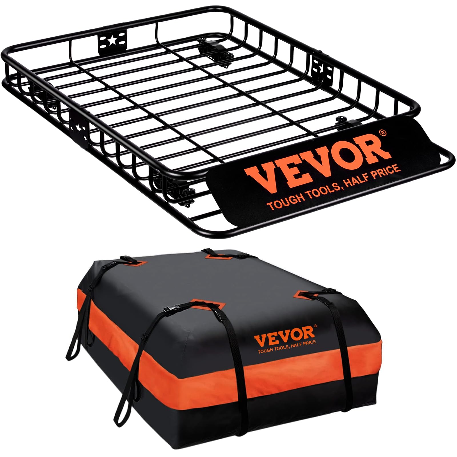 VEVOR Dachgepäckträger Korb Auto Dachkorb Universal 1305 x 915 x 127 mm, Dachgepäckträger Wanne inkl. Tasche 90,7 kg Tragfähigkeit Relingträger Fracht Gepäckablage Schwarz für Camping, Reisen von VEVOR