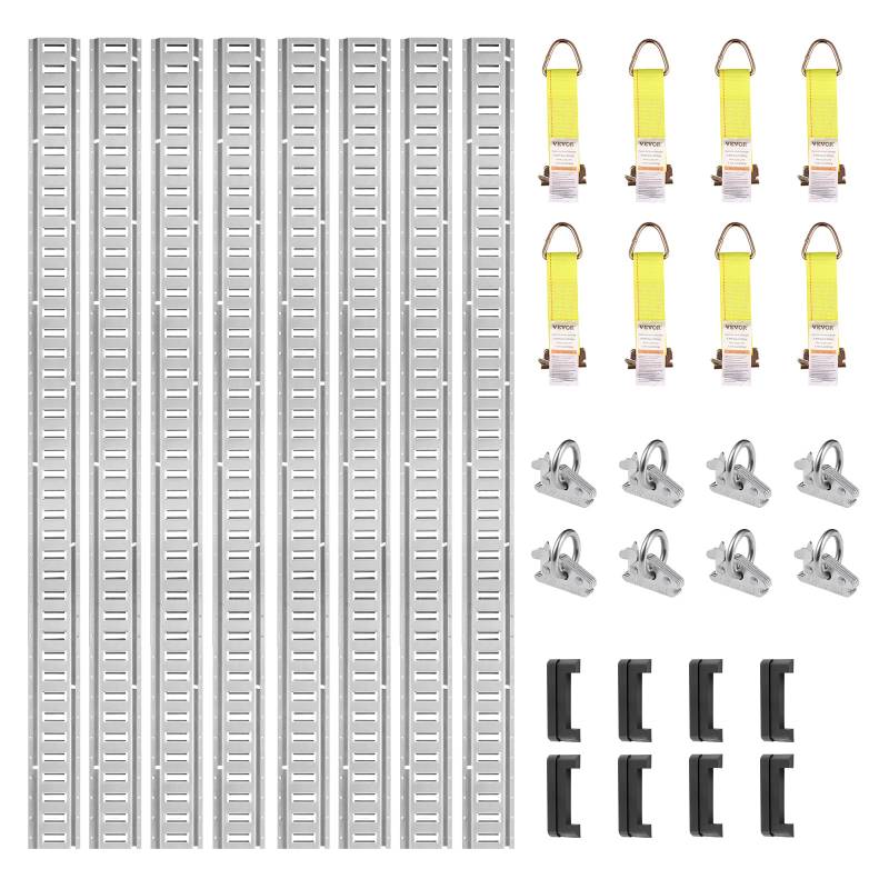 VEVOR E-Track-Schienen-Set, 24-teiliges 1524 mm E-Track-Set inkl. 8 Stahlschienen & 8 O-Ring-Anker & 8 Zurrgurte mit D-Ring, Sicherungszubehör für Lastenmotorräder und Fahrräder, 907 kg Tragfähigkeit von VEVOR