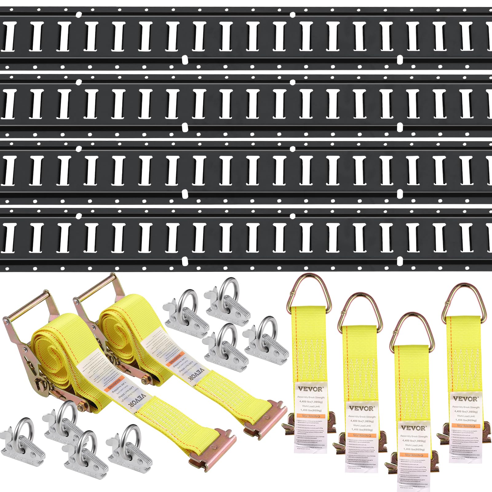 VEVOR E-Track-Zurrschienen-Set, 18-teilig, 1524 mm E-Tracks-Set, inkl. 4 Stahlschienen & 8 O-Ring-Anker & 4 Zurrgurte mit D-Ring & 2 Ratschengurten, Sicherungszubehör für Lastenmotorräder, 907 kg von VEVOR