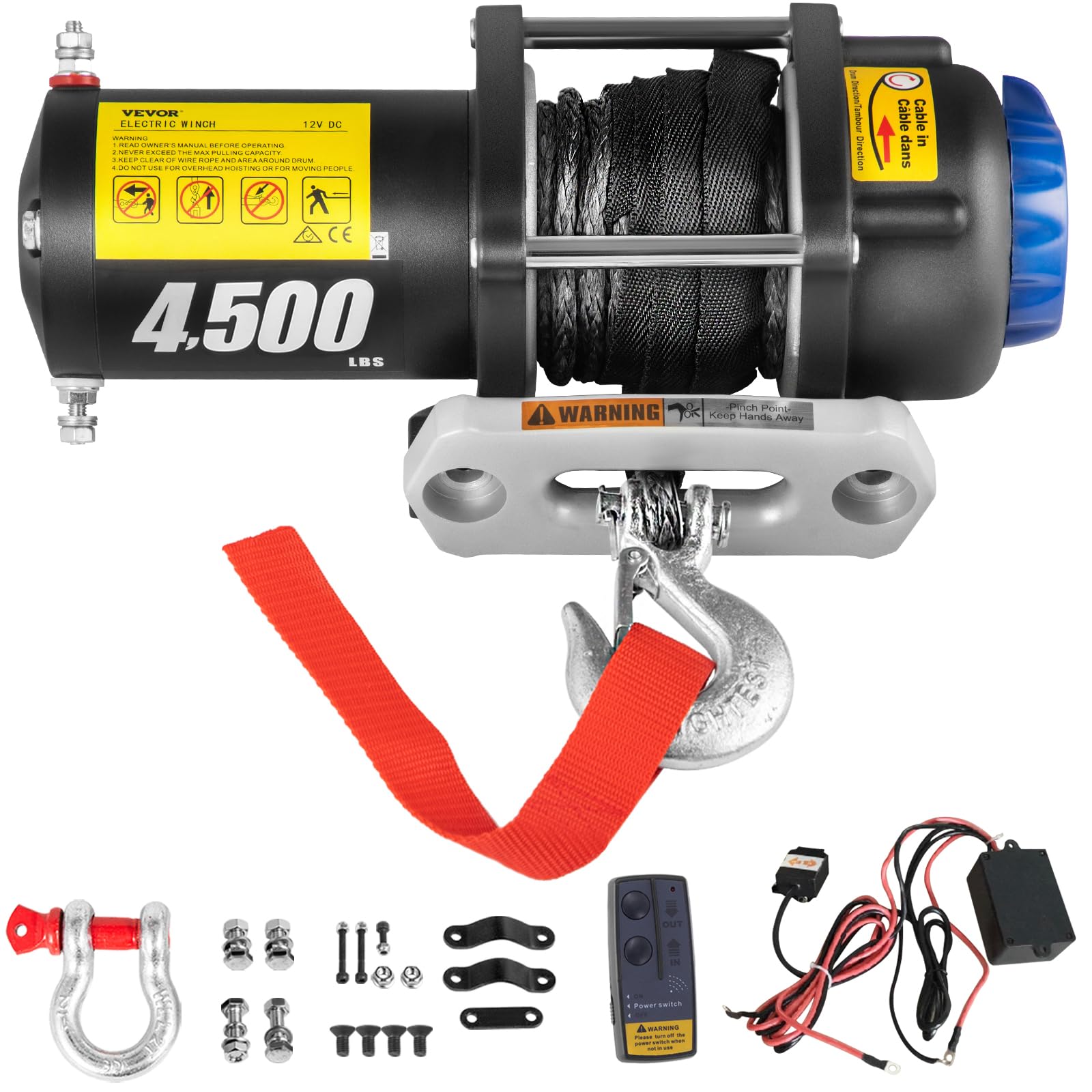 VEVOR Elektrische Seilwinde 12 V Winde 2132 kg Tragfähigkeit 2 KW Motor mit 13 m Synthetikseil & 2 Fernbedienung für Autos Boote Lastwagen Jeeps umgebaute Fahrzeuge Mehrzweck-Anhänger von VEVOR