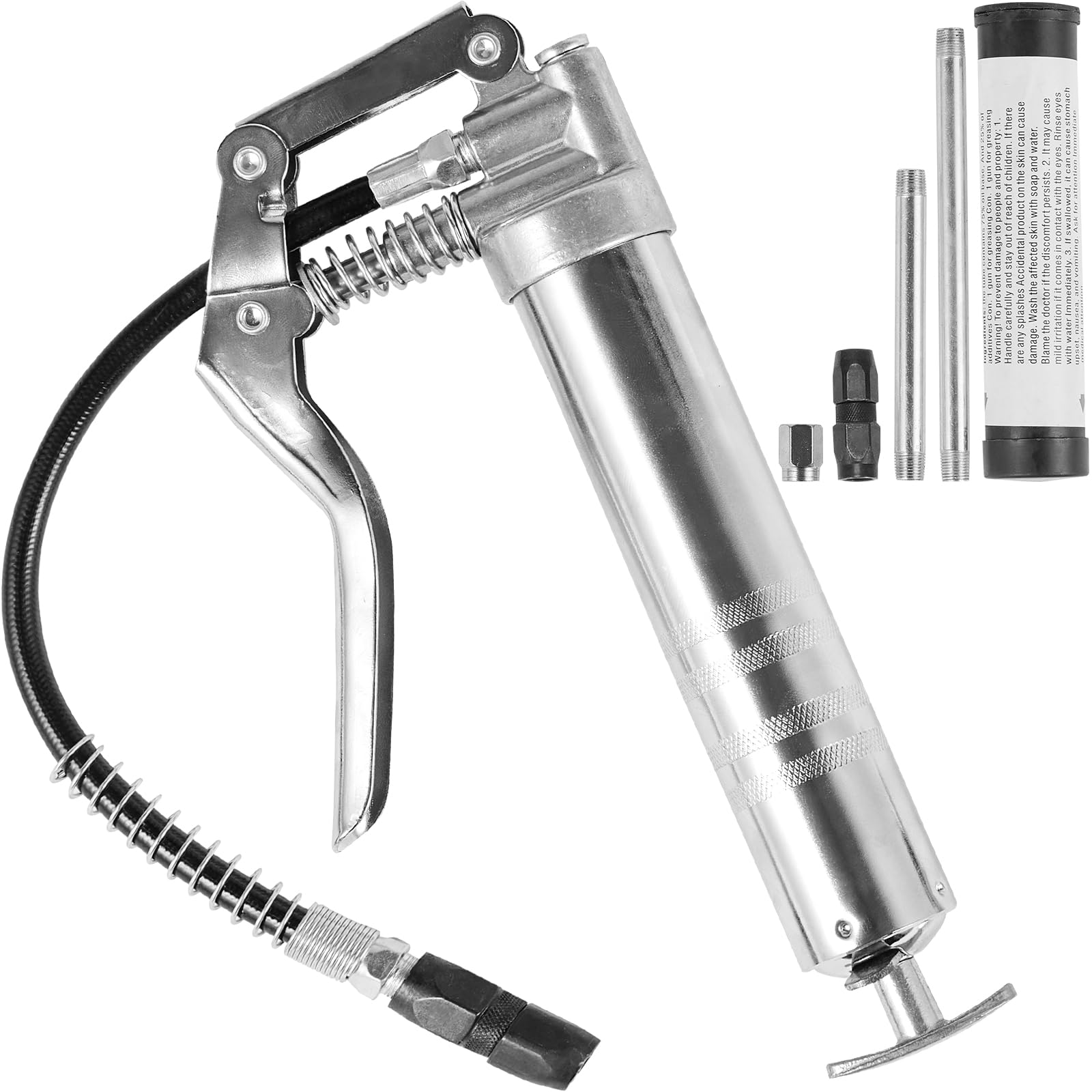 VEVOR Fettpresse, 3500 PSI, 4 OZ / 120 CC Kapazität, professionelle Handhebelpresse, mit 11,65-Zoll-Flexschlauch, 2 schwarzen Flachkupplungen, 1 verstärkter Düse und 2 Starren Metallrohren von VEVOR