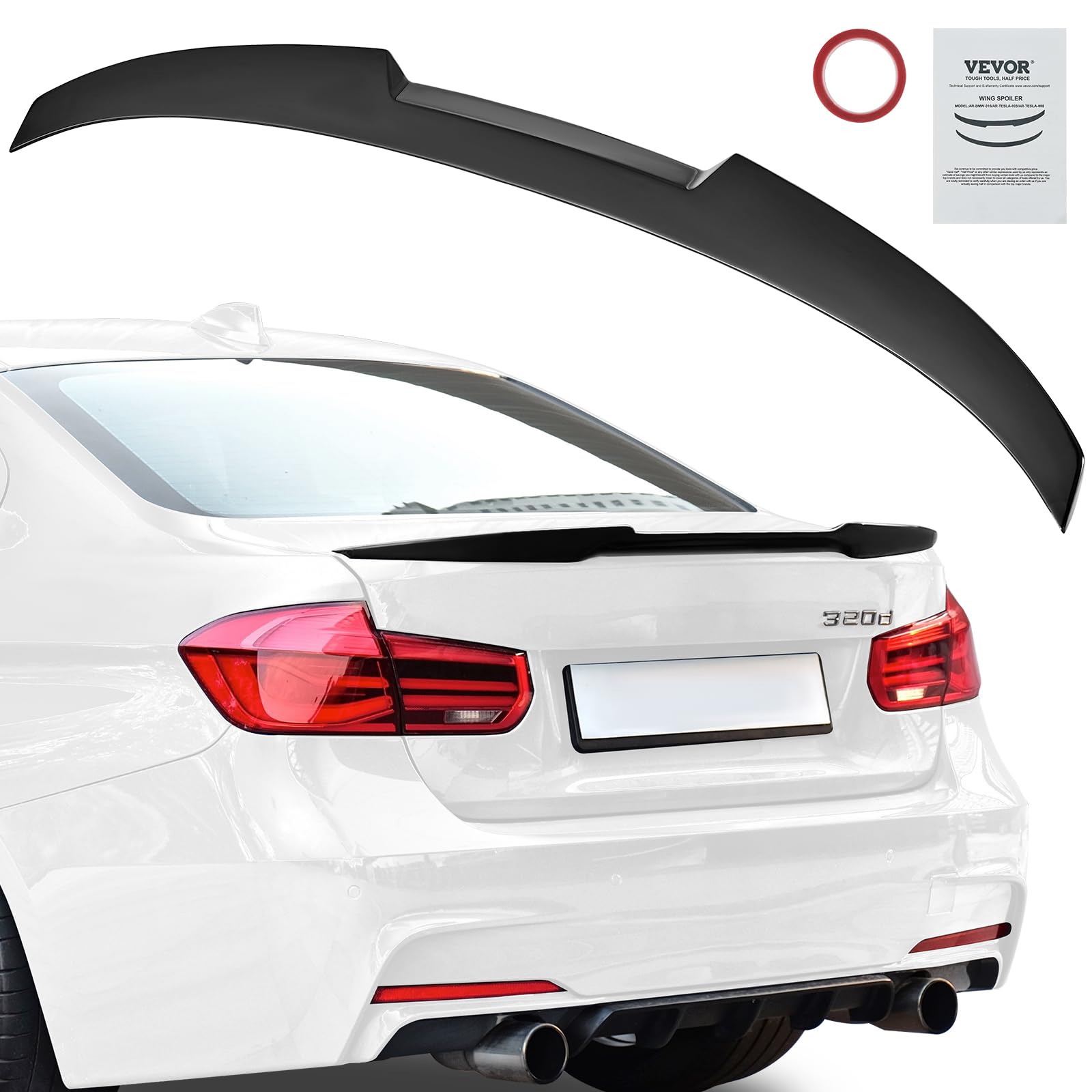 VEVOR GT Wing Autospoiler, 48,4 Zoll Spoiler, Kompatibel mit 2012-2018 BMW F30, Hochfestes ABS-Material, Einbrennlackierung, Auto Heckspoilerflügel, Rennspoiler für Autos, Schwarz glänzend von VEVOR