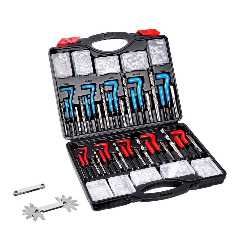 VEVOR Gewindereparatur Gewindereparatursatz Gewinde Reparatur Set 338-teilig, SAE- und metrisches Helicoil-Set Gewindereparaturwerkzeuge M5 M6 M8 M10 M12 1/4 5/16 3/8 7/16 1/2 Zoll HSS-Bohrer von VEVOR