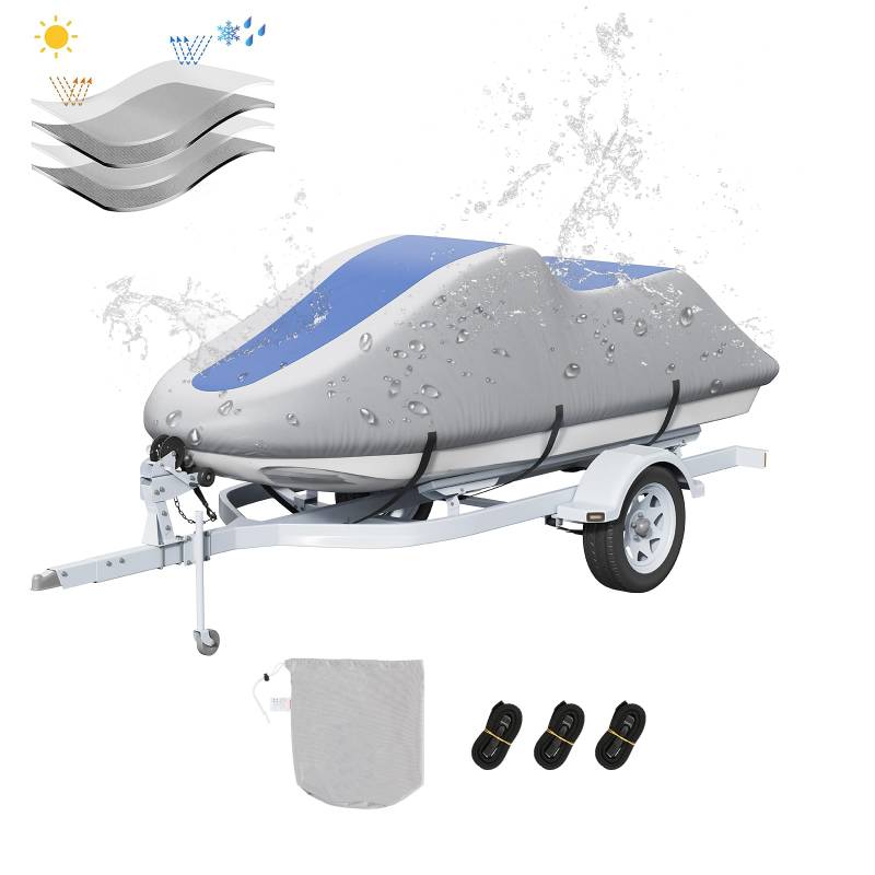 VEVOR Jet-Ski-Abdeckung, 320–342 cm Anhängerfähige wasserdichte PWC-Abdeckung, Robustes 600D-PU-Oxford-Gewebe in Marinequalität, UV-beständige Seadoo-Abdeckung 420 x 247 cm Jet Ski Abdeckplane von VEVOR