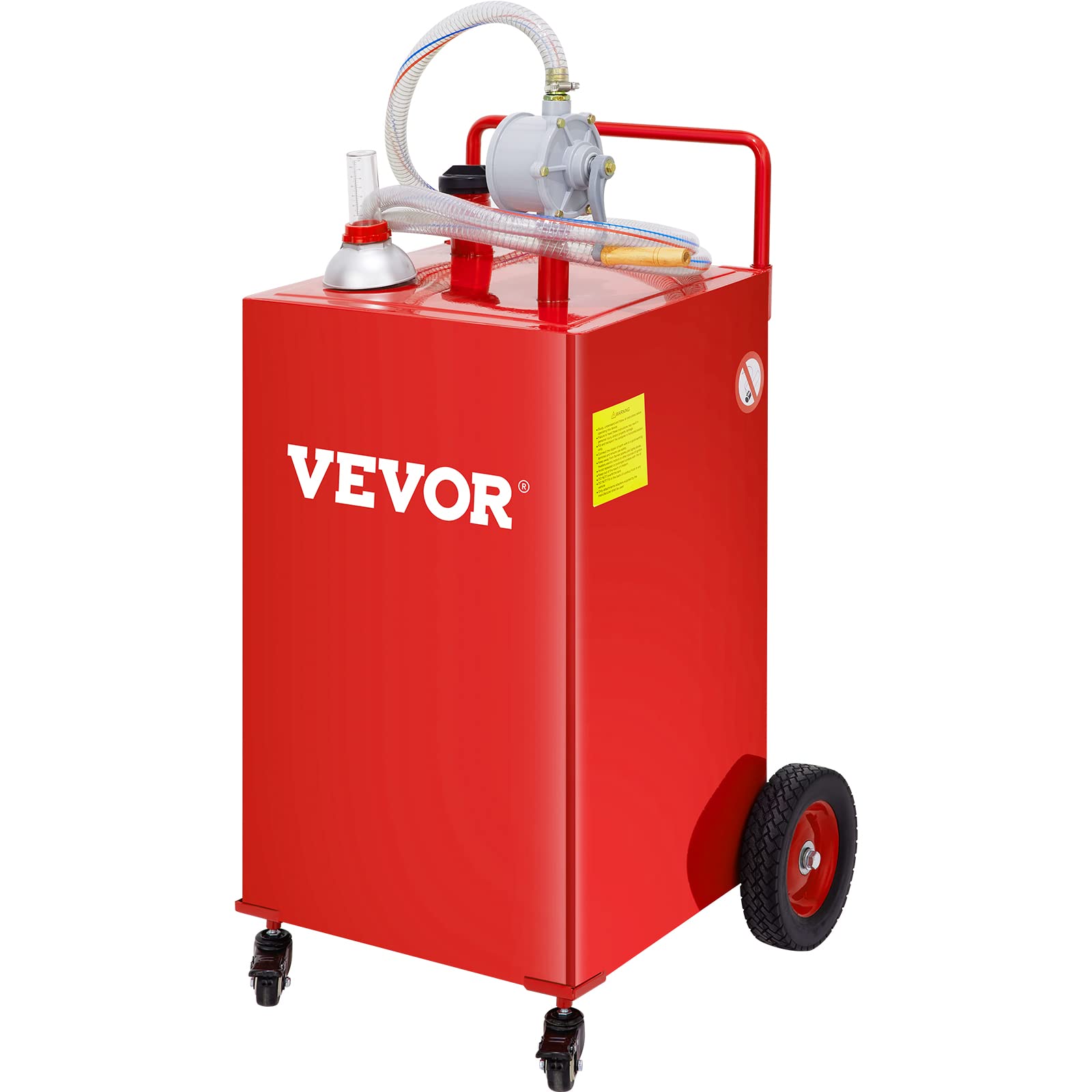 VEVOR Kraftstofftrolley, 35 Gallonen, Gaskraftstofftankbehälter, 106 x 53 x 53 cm mit manueller Transferpumpe, Benzin-Diesel-Kraftstoffbehälter für Autos, Rasenmäher, Geländefahrzeuge, Booter, Rot von VEVOR