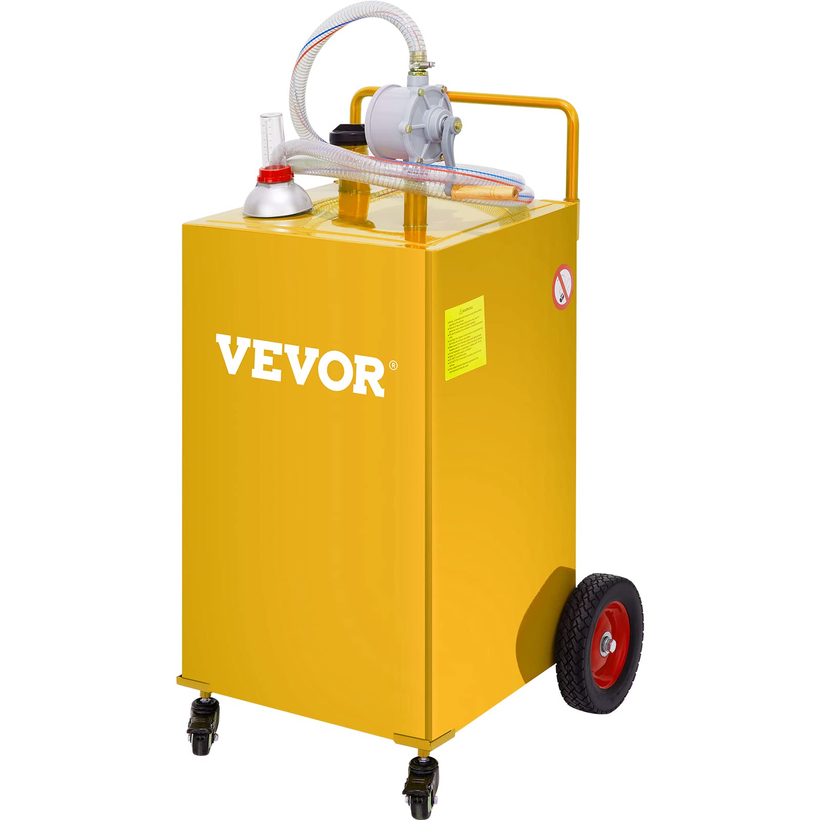 VEVOR Kraftstofftrolley, 35 Gallonen, Gaskraftstofftankbehälter, mit manueller Transferpumpe, Benzin-Diesel-Kraftstoffbehälter für Autos, Rasenmäher, Geländefahrzeuge, Boote, mehr, Gelb von VEVOR