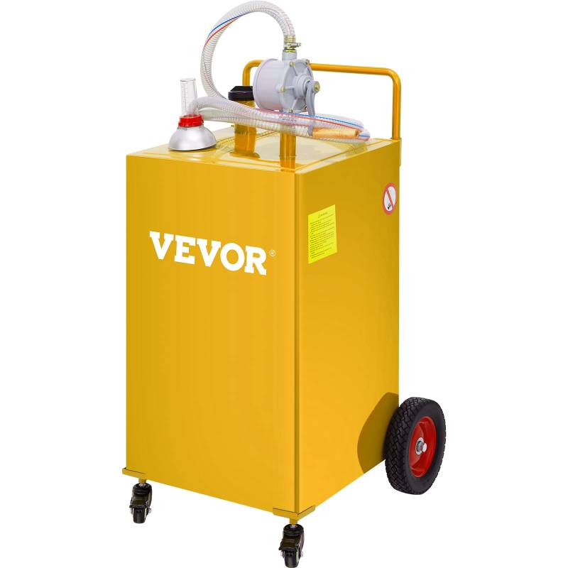 VEVOR Kraftstofftrolley, 35 Gallonen, Gaskraftstofftankbehälter, mit manueller Transferpumpe, Benzin-Diesel-Kraftstoffbehälter für Autos, Rasenmäher, Geländefahrzeuge, Boote, mehr, Gelb von VEVOR