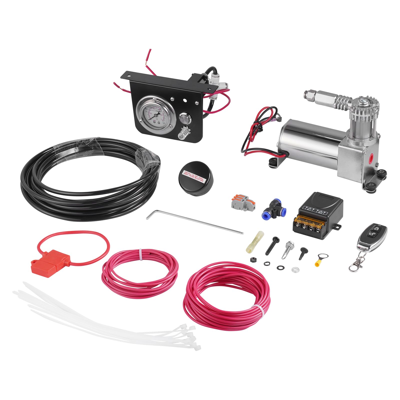 VEVOR Luftdruckstoßdämpfer Set 12 V 100 PSI Bord-Luftkompressorsystem, Luft Kompressor System Luftfederungskompressor Kit mit Einpfadsystem & Druckmesser & Luftleitung für Lkws Transporter von VEVOR