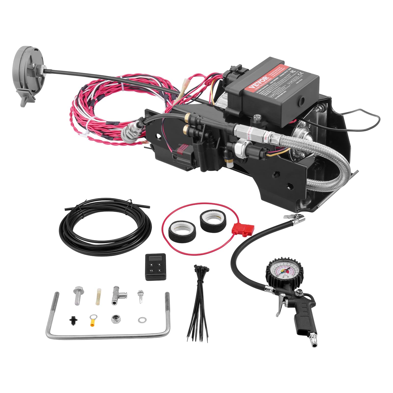 VEVOR Luftdruckstoßdämpfer Set 12 V 100 PSI Bord-Luftkompressorsystem, Luftfederungskompressor Kit mit App oder Fernbedienung & Einpfadsystem & Inflator & Luftleitung für Lkws Transporter von VEVOR