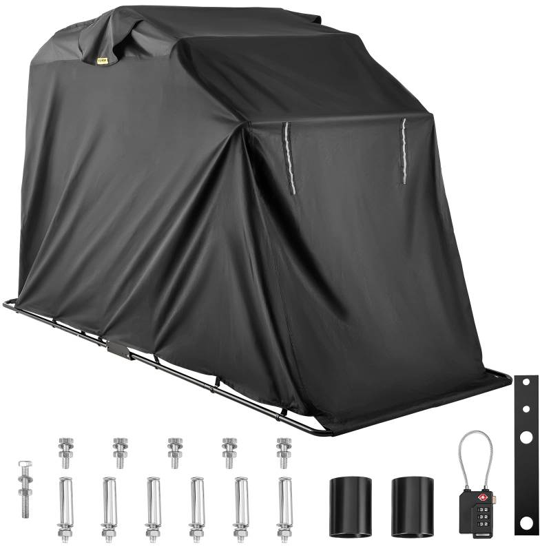 VEVOR Motorradabdeckung L Größe 340 x 137 x 190cm Wasserdicht verzinkten Stahlrohr, Hochleistungs Motorrad Shelter 600D Polyester Oxford-Gewebe, Allwetterschutz mit TSA-Code-Schloss und Tragetasche von VEVOR