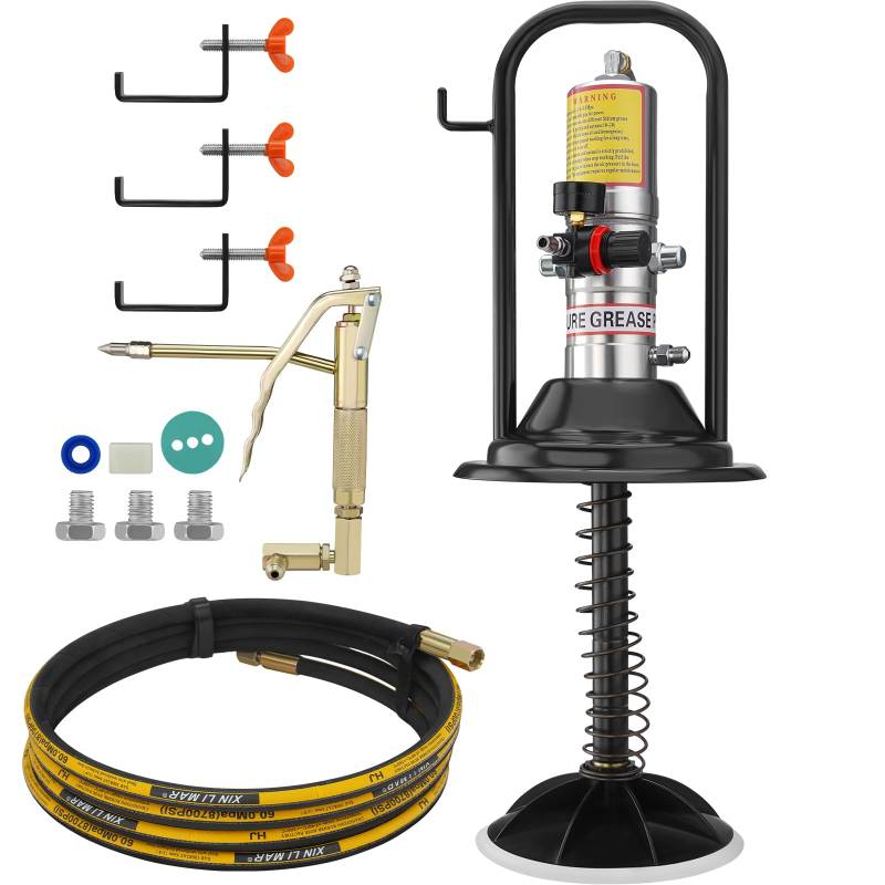 VEVOR Pneumatische 0,6-0,8Mpa Fettpumpe Druckguss-Aluminium Luftbetriebene Abschmierpumpe Durchfluss von 740 g/min Luftfettpumpe -20℃ bis 100℃ Betriebstemperatur Geeignet für 0-3# Schmierfett von VEVOR