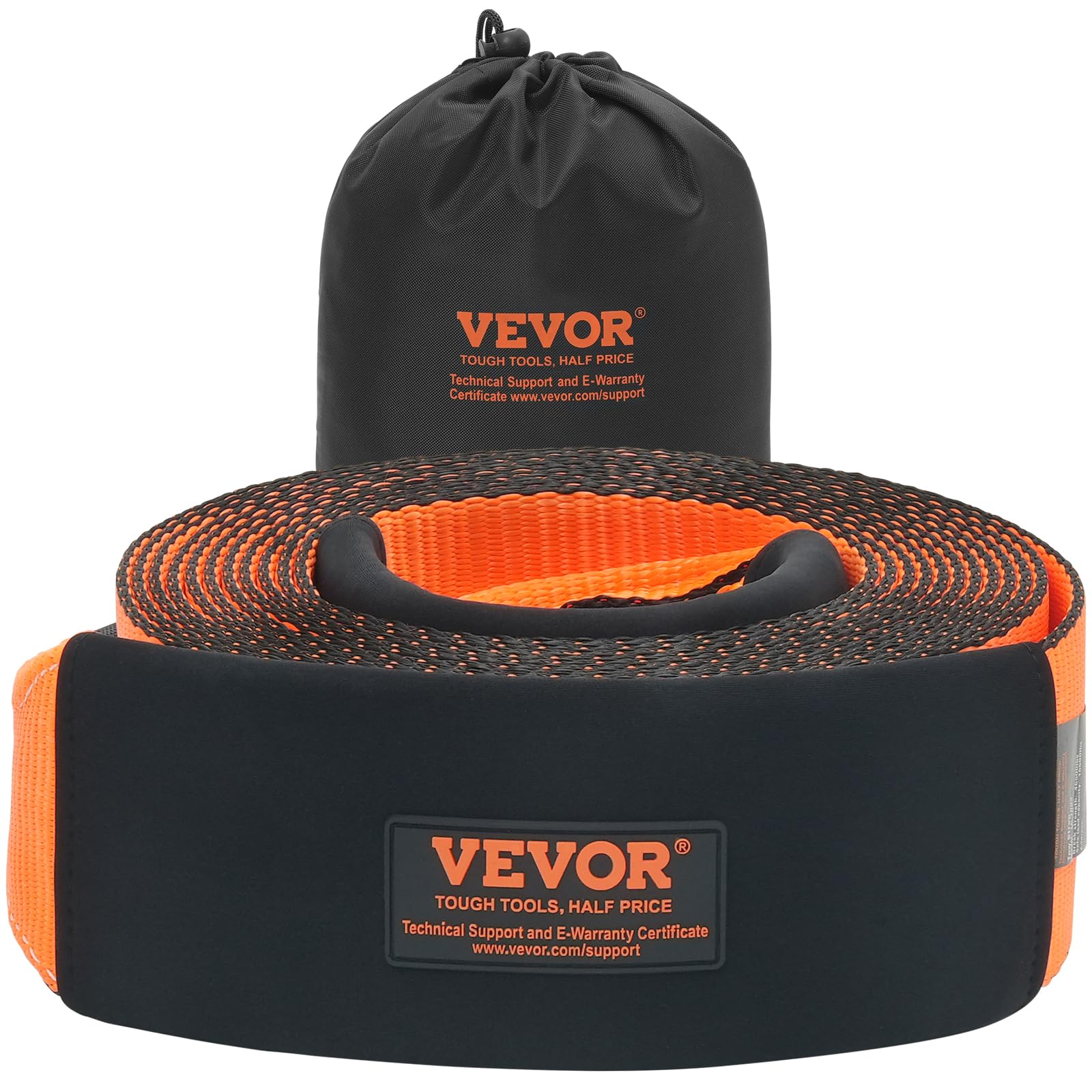 VEVOR Recovery Abschleppgurt, 10,2 cm x 9,2 m, 21,1 kg Bruchfestigkeit, dreifach verstärkte Schlaufengurte, Baumschoner, Abschleppen und Bergung, Extreme Wetterbeständigkeit, Schutzhüllen und von VEVOR