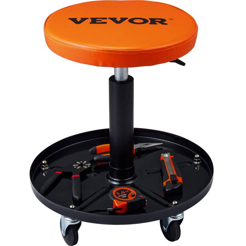 VEVOR Rollender Mechanikerhocker Werkstatthocker 113,4 kg, 406-559 mm Höhenverstellbarer Werkstattsitz, Werkstatthocker mit Werkzeugablage, für Garage, Geschäft, Autoreparatur, Schwarz + Orange von VEVOR