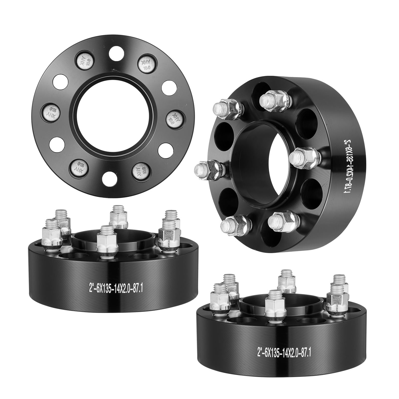 VEVOR Spurverbreiterungen, 2 Zoll 6 x 5,3 Zoll Radadapter, 6 Radbolzen, geschmiedetes Distanzstück, 87,1 mm Bohrung, nabenzentrische M14 x 2 Bolzen von VEVOR