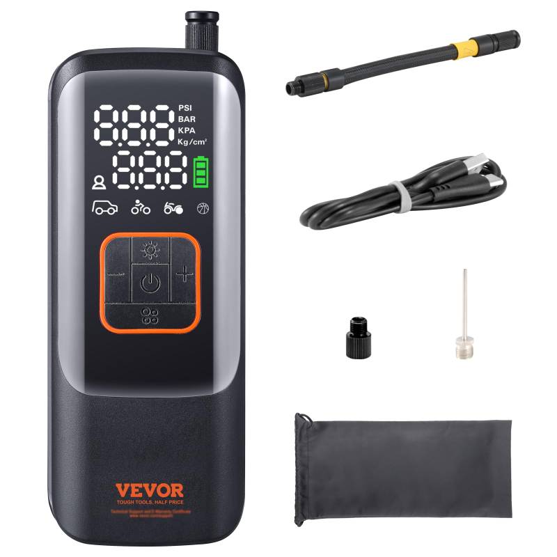 VEVOR Tragbarer Luftkompressor 17 Zylinder Mini Reifenpumpe 7,4V 2 * 2000mAh Wiederaufladbarer Elektrischer Kompressor Fahrradpumpe 150PSI Luftpumpe mit Manometer für Auto Fahrrad Motorrad Bälle von VEVOR