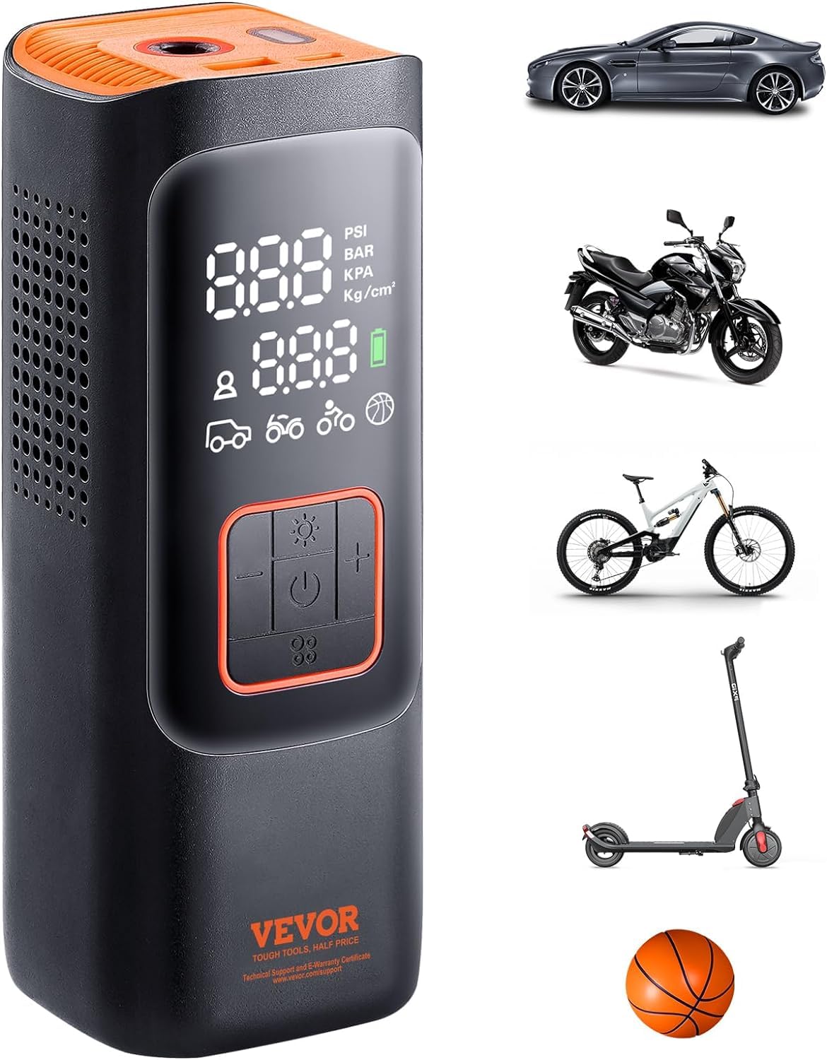 VEVOR Tragbarer Luftkompressor 19 Zylinder Mini Reifenpumpe 3 STK. 2600 mAh Wiederaufladbarer Elektrischer Kompressor Fahrradpumpe 160PSI Luftpumpe mit Manometer für Auto Fahrrad Motorrad Bälle von VEVOR