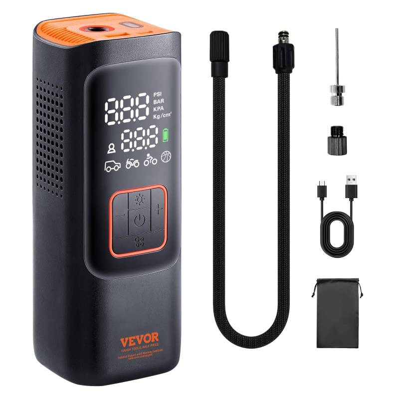 VEVOR Tragbarer Luftkompressor 19 Zylinder Mini Reifenpumpe 3 STK. 2600 mAh Wiederaufladbarer Elektrischer Kompressor Fahrradpumpe 160PSI Luftpumpe mit Manometer für Auto Fahrrad Motorrad Bälle von VEVOR