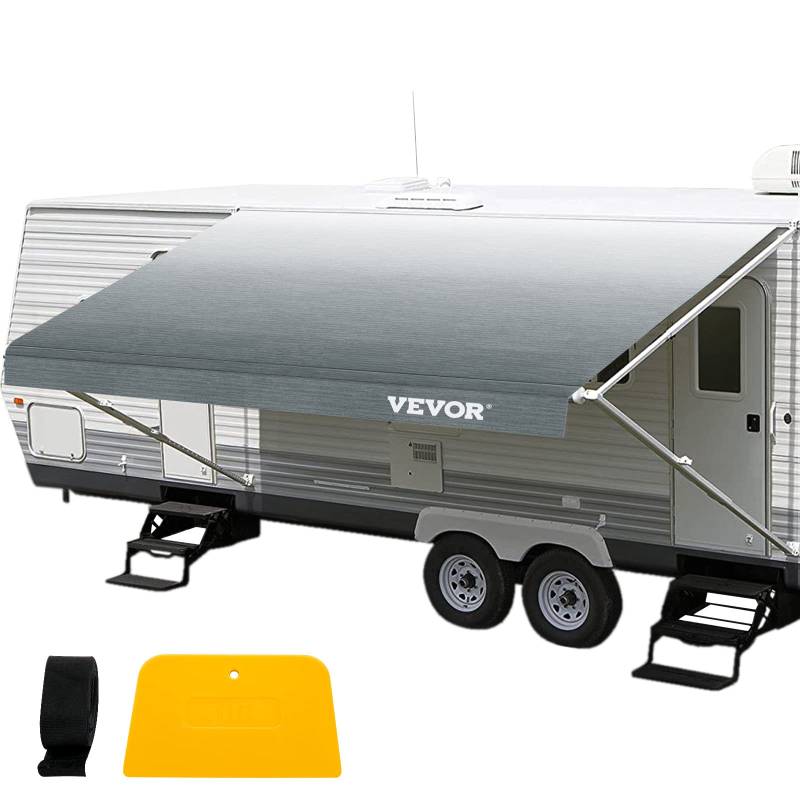 VEVOR Wohnmobil-Markise, Markisen-Ersatzstoff 433 x 240 cm, Grau Verblassender Wohnmobil-Markisen-Ersatz, 15 Unzen Vinylmaterial, Ersatz-Markise, Sonnenschutz & Wasserdichter Camper-Stoff von VEVOR