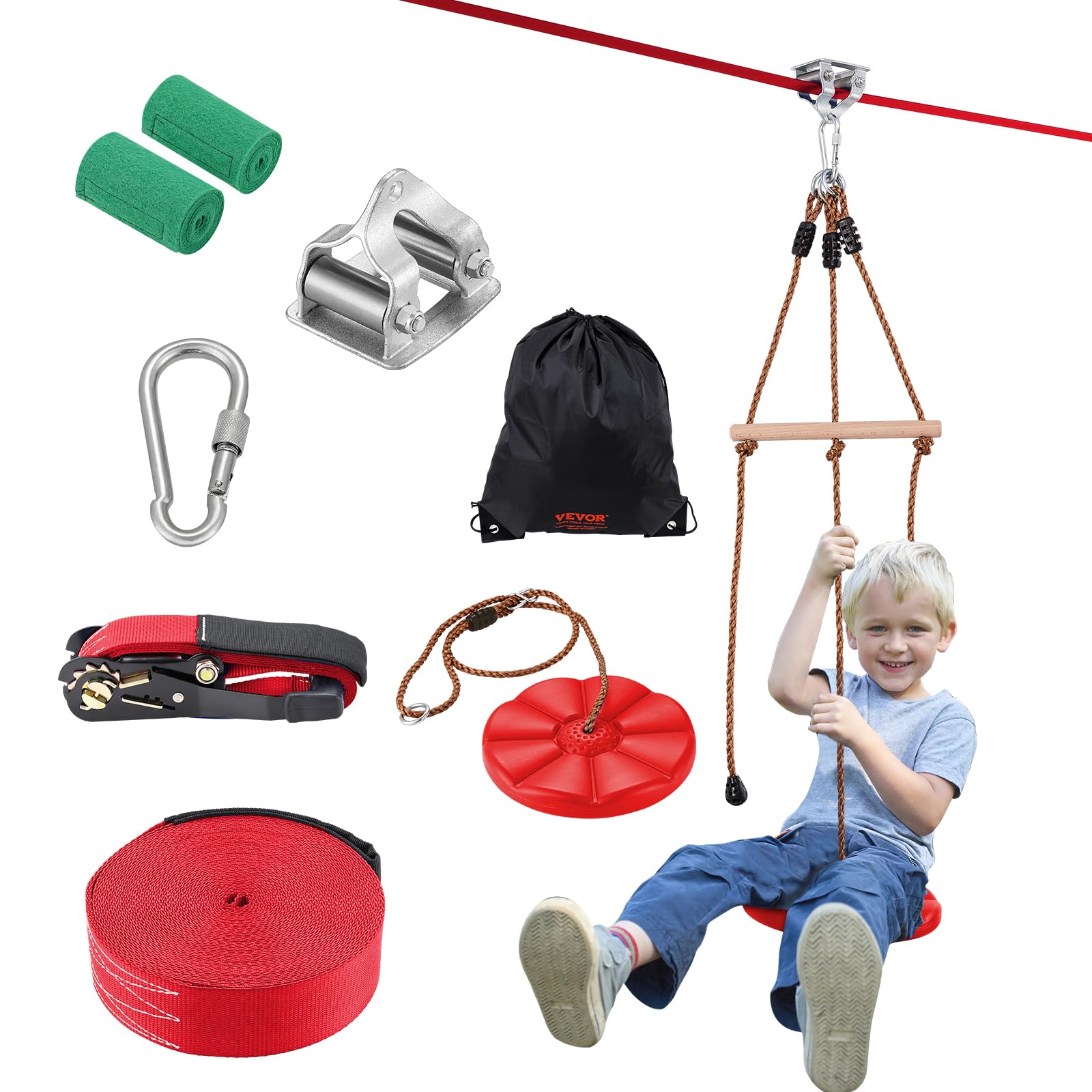 VEVOR Zipline-Set für Kinder & Erwachsene, 20 m Zipline-Sets bis zu 227 kg, Seilrutschen für den Außenbereich im Hinterhof, Spielplatzunterhaltung mit Zipline, Nylon-Sicherheitsgurt & Zubehörsatz von VEVOR