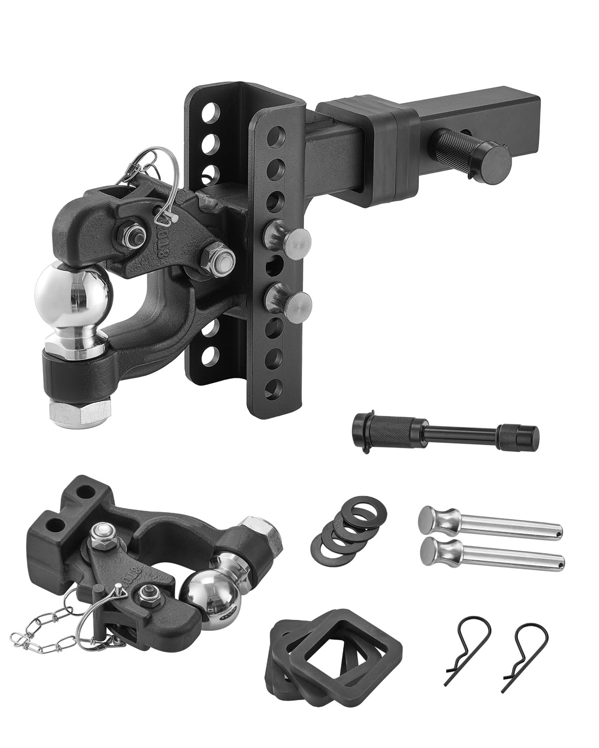 VEVOR verstellbare Anhängerkupplung, passend für 50 mm Empfänger, Kugelkopfhalterung mit 2-5/16 Zoll (58,7 mm) Kugel und Stift, 5895 kg Kapazität, robuste LKW-Anhängerkupplung mit Karbonstahl von VEVOR