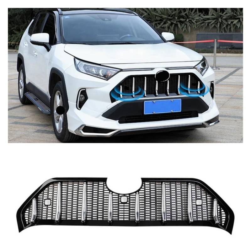 Abs Auto Front Kopf Mitte Kühlergrill Grills Rahmen Abdeckung Trim Zubehör Kompatibel for Toyota RAV4 RAV 4 LE/Hybrid 2019 2020 2021 2022 2023(With Radar Hole) von VEXRLUHS