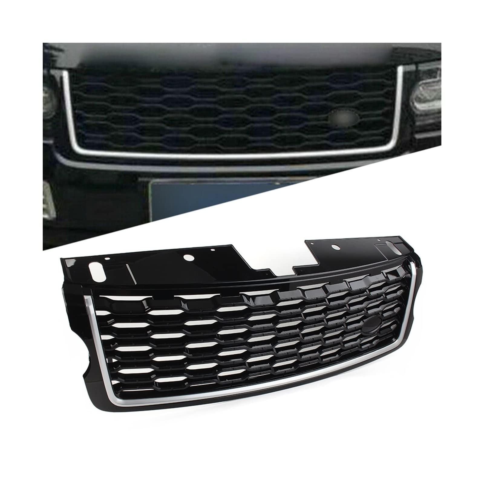 Auto-Frontstoßstange, oberer Mesh-Grill, Facelift, kompatibel mit Land Rover Range Rover Vogue L405 2013 2014 2015 2016 2017, Autozubehör(Black Silver) von VEXRLUHS