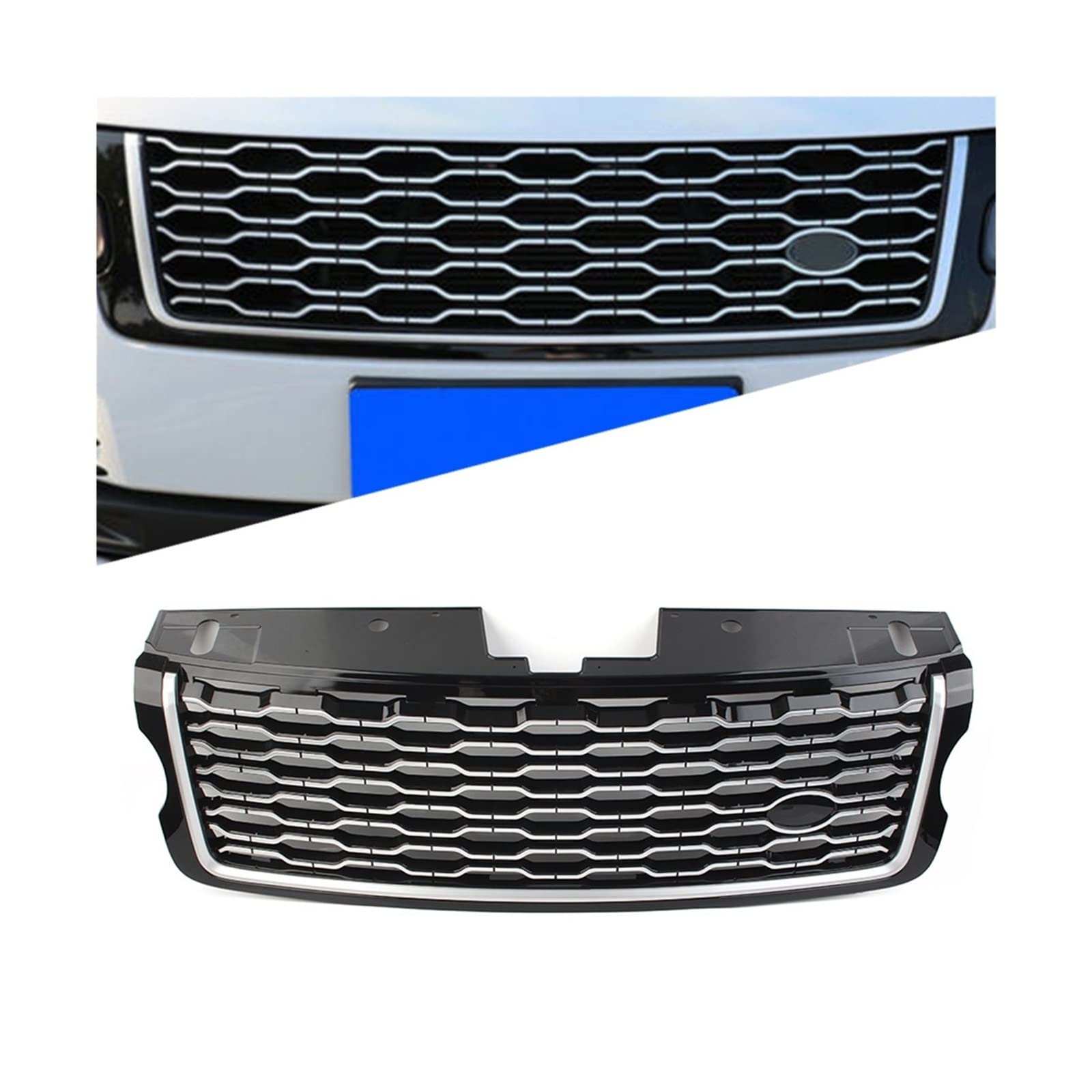 Auto-Frontstoßstange, oberer Mesh-Grill, Facelift, kompatibel mit Land Rover Range Rover Vogue L405 2013 2014 2015 2016 2017, Autozubehör(Silver Black) von VEXRLUHS