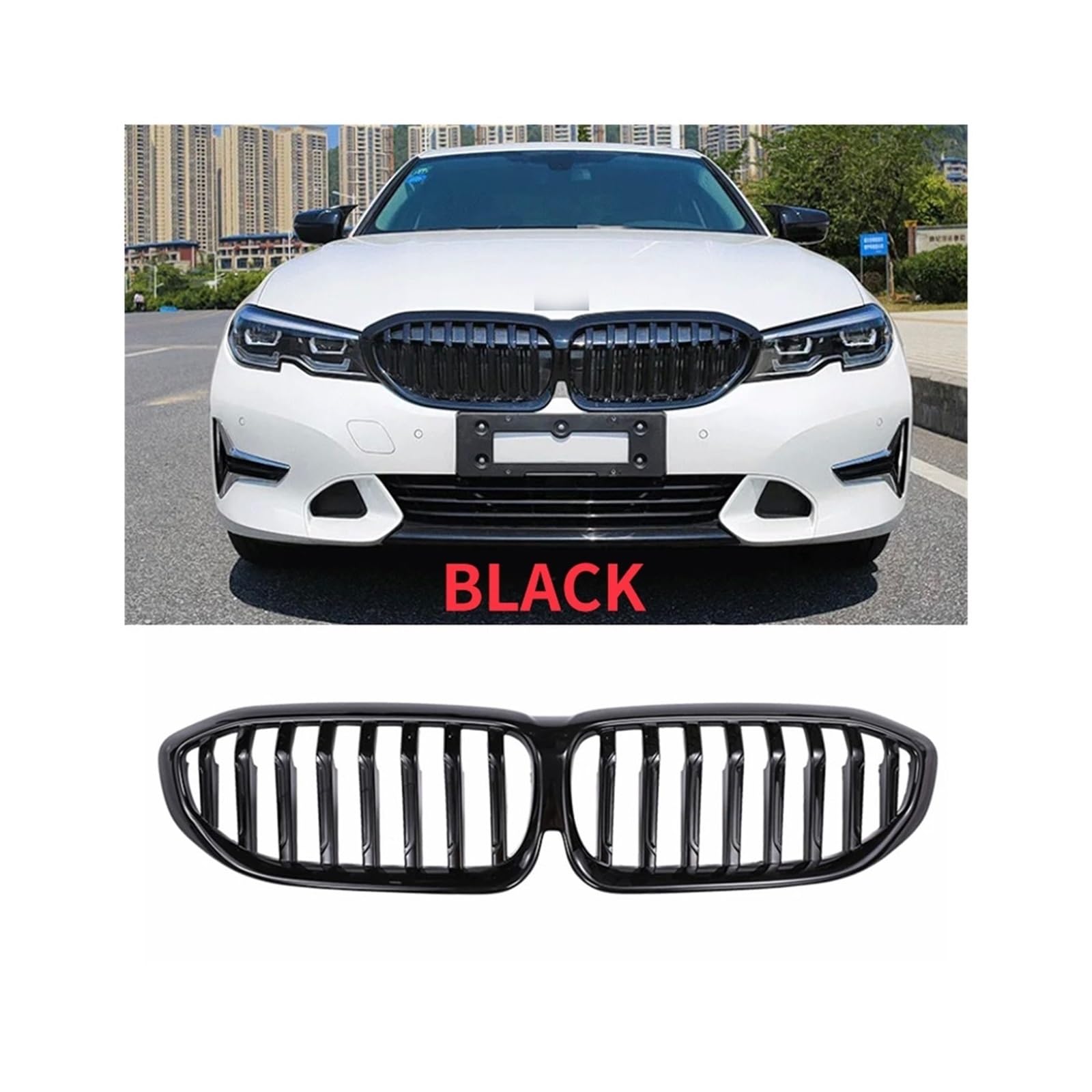 Auto-Frontstoßstangengrill, kompatibel mit BMW G20 G21 G28 3er-Serie 330i M3 340i 2019–2021, Zubehör, LED-Licht, komplett schwarzer Racing-Grill(A bar) von VEXRLUHS