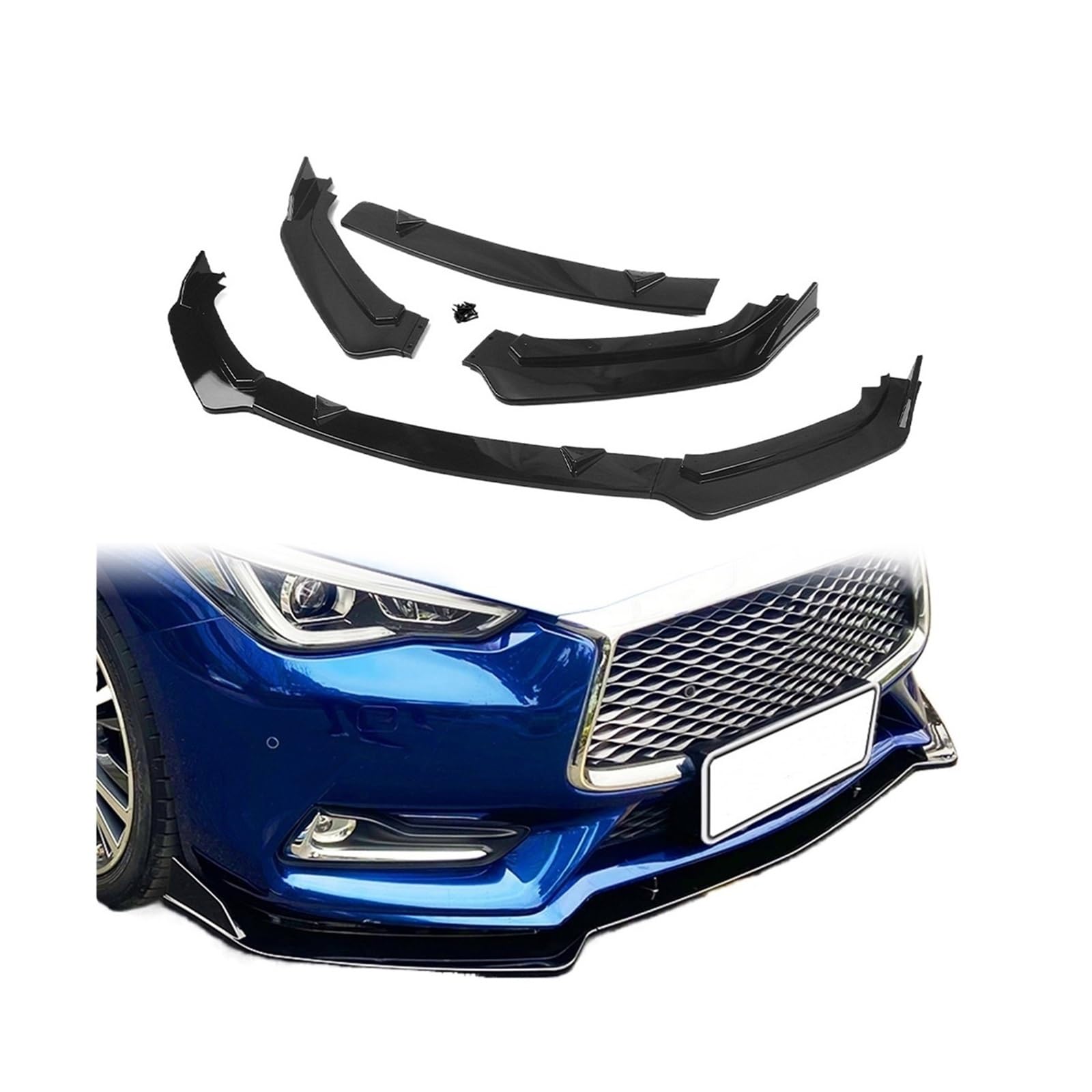 Auto-Frontstoßstangensplitter, Diffusor, Lippendiffusor, Schutz, Spoiler, Bodykit, Stoßstangenlippe, kompatibel mit Infiniti Q60 2017–2022, Auto-Styling(Matte Black) von VEXRLUHS