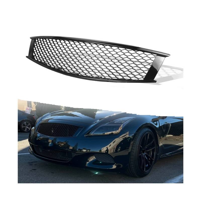 Auto-Kühlergrill, kompatibel mit Infiniti G G37 Q60, 2 Türen, 2008–2013, Wabenstil, schwarzes oberes Stoßstangenhaubengitter, Ersatz(Glossy Black) von VEXRLUHS