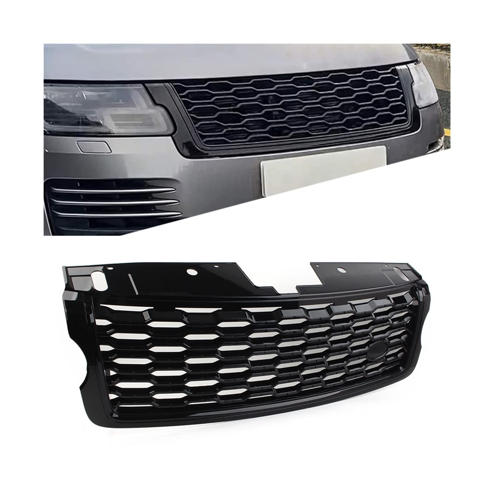 Auto Vorderen Stoßfänger Oberen Mesh Grille Facelift Kompatibel for Land Rover Range Rover Vogue L405 2013 2014 2015 2016 2017 LR098080 LR098084(Black) von VEXRLUHS