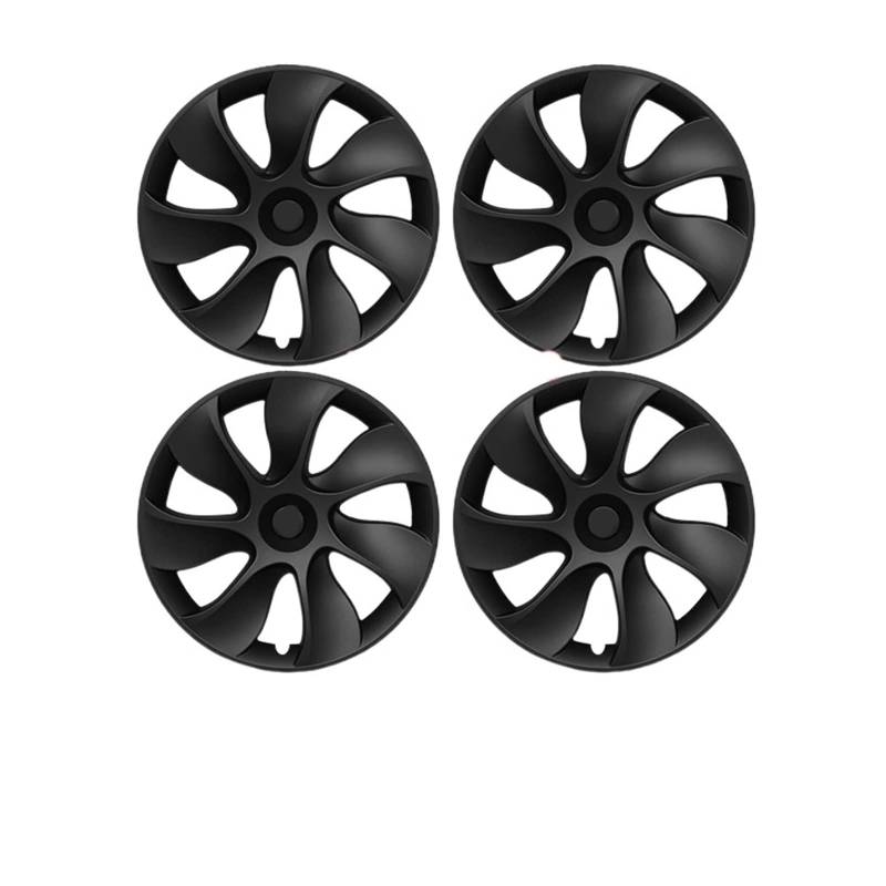 DIY Auto-Radnabenkappe, 19 Zoll, Vollabdeckung, Radkappe, Schwarz, GUN GREY, dekoratives Autozubehör, kompatibel mit Tesla Model Y 2021 2022(4PCS-Matte Black-02) von VEXRLUHS