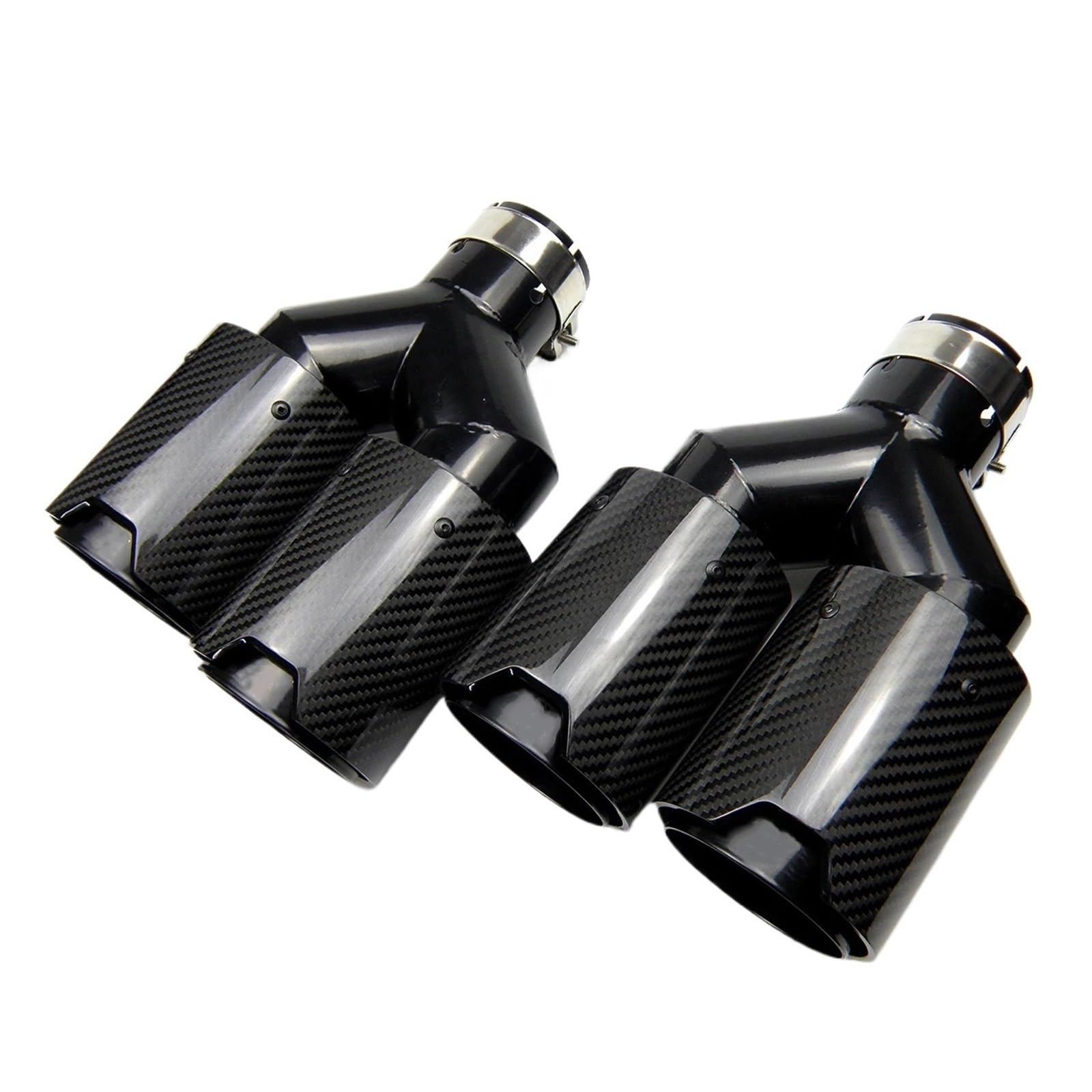 Dual Carbon Fiber + Schwarz Edelstahl Universal Carbon Fiber Auspuff Tipps Endrohr Schalldämpfer Tipps(Left Inlet 60mm) von VEXRLUHS