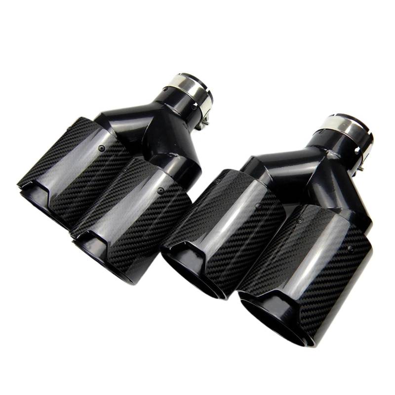 Dual Carbon Fiber + Schwarz Edelstahl Universal Carbon Fiber Auspuff Tipps Endrohr Schalldämpfer Tipps(Right Inlet 63mm) von VEXRLUHS