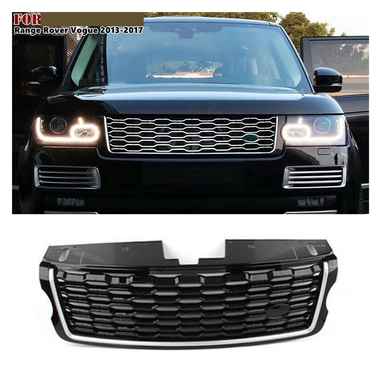 Glänzend schwarzer Auto-Frontstoßstangengrill, kompatibel mit Land Rover Range Rover Vogue L405 2013 2014 2015 2016 2017, Autozubehör(Silver-black a) von VEXRLUHS