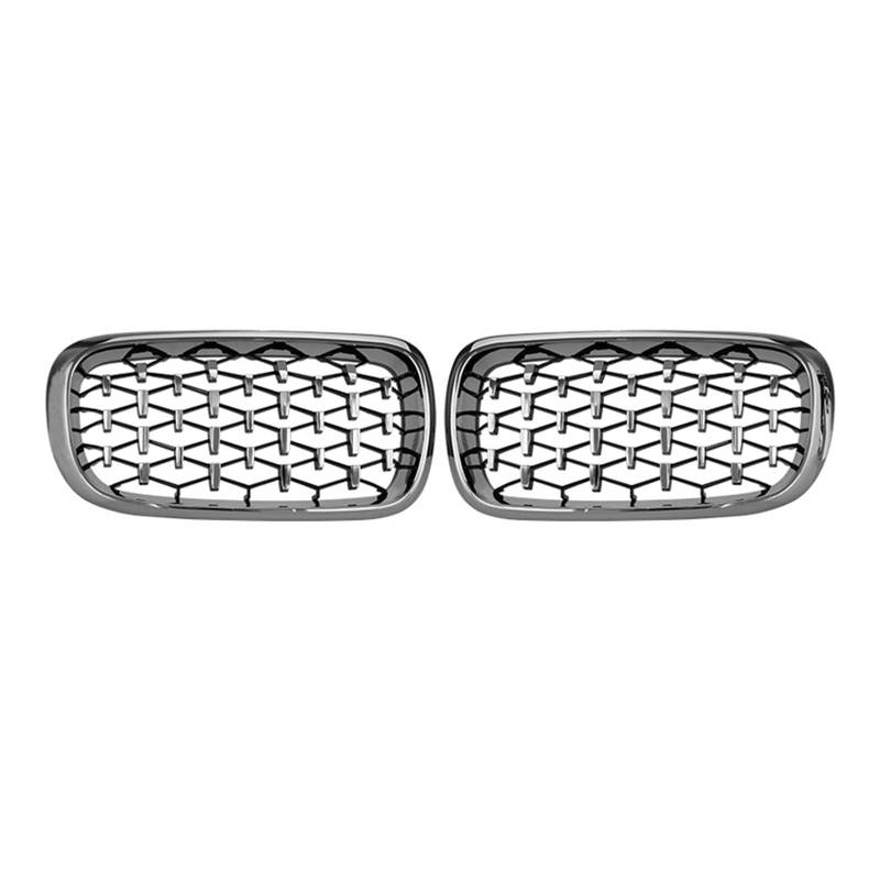 Kompatibel for BMW F15 X5 F16 X6 Diamant Auto Fronthaube Nierengrill Stoßstange Schwarz Silber Racing Grill 14-17 Auto ABS Grill Zubehör(Full Silver) von VEXRLUHS