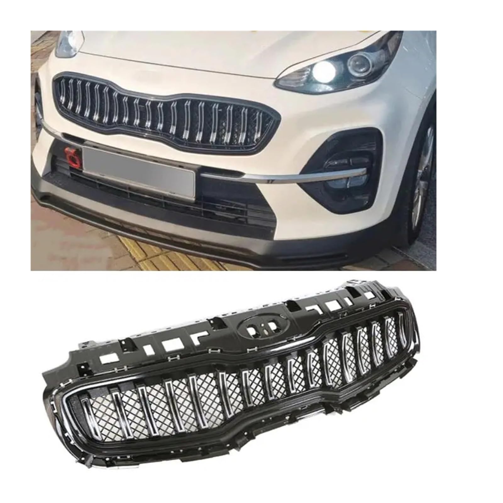 Kompatibel for KIA KX5 Sportage 2016–2019, ABS Schwarz/Galvanik Silber Frontgrill Kühlergrill Rahmenverkleidung Auto Styling Grille dekorieren(Plate silver) von VEXRLUHS