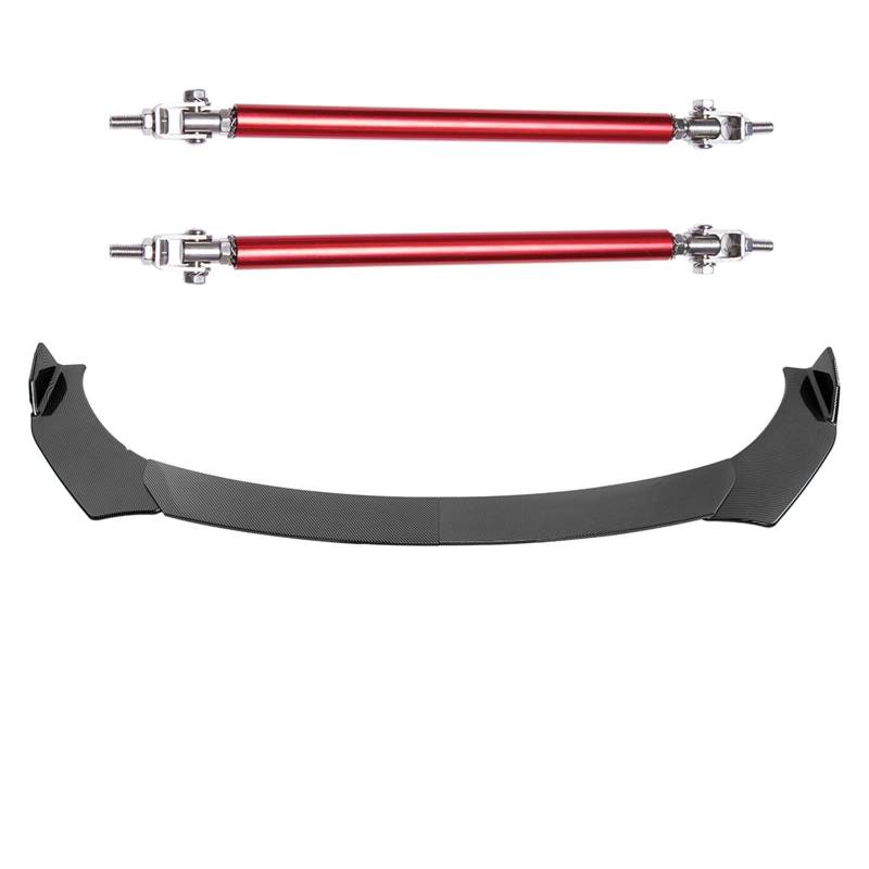 Kompatibel for Nissan 370Z GT-R 2009–2020, Carbonfaser-Auto-Frontspoilerlippe, Splitter, Diffusor, Schutzabdeckungen mit Federbeinen(CF with Red Rods) von VEXRLUHS