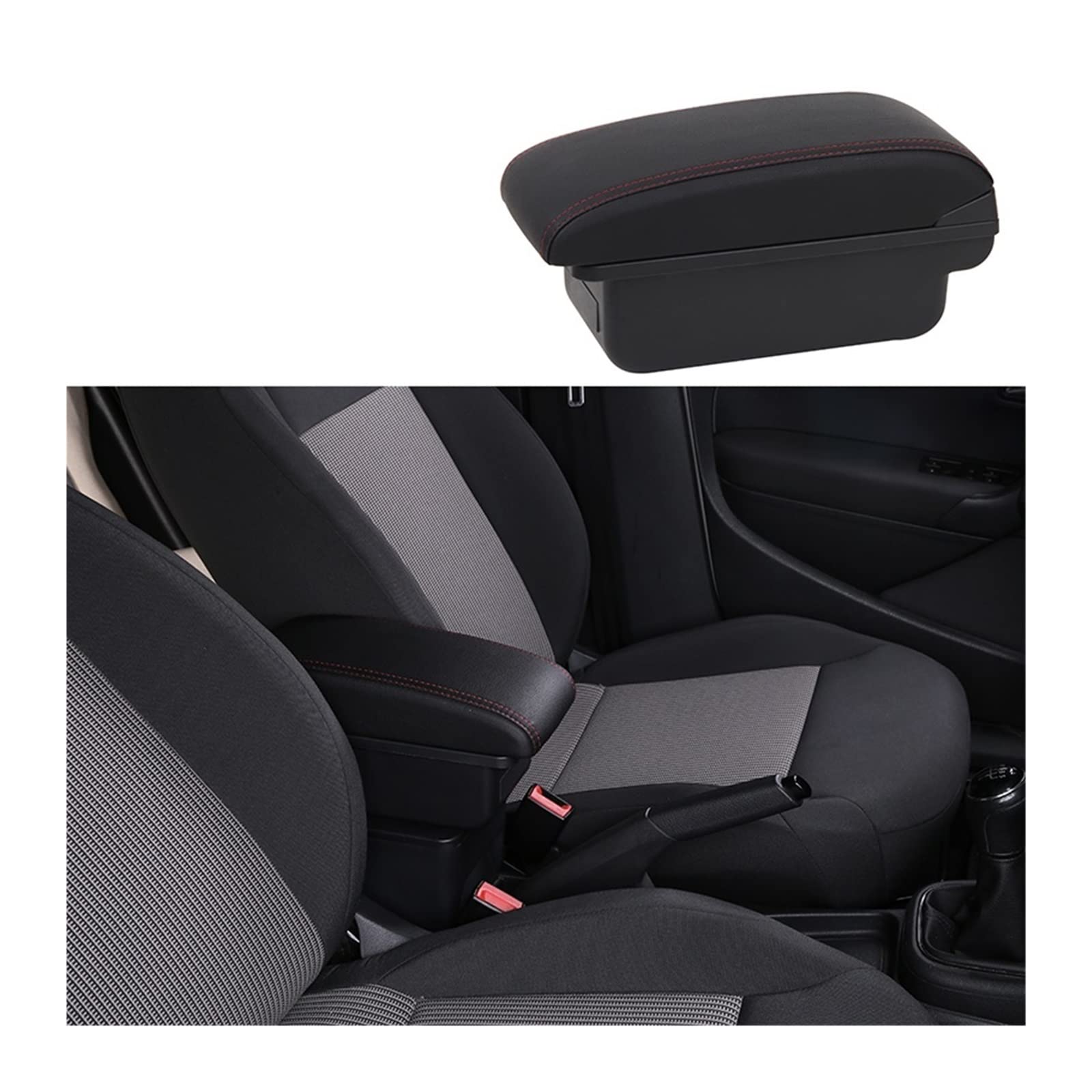 Kompatibel for Peugeot 2008 Armlehnenbox Armlehne Spezielle Autoarmlehne Innenmodifikation USB wiederaufladbarer Aschenbecher 2019-2022(B1-black red no usb) von VEXRLUHS