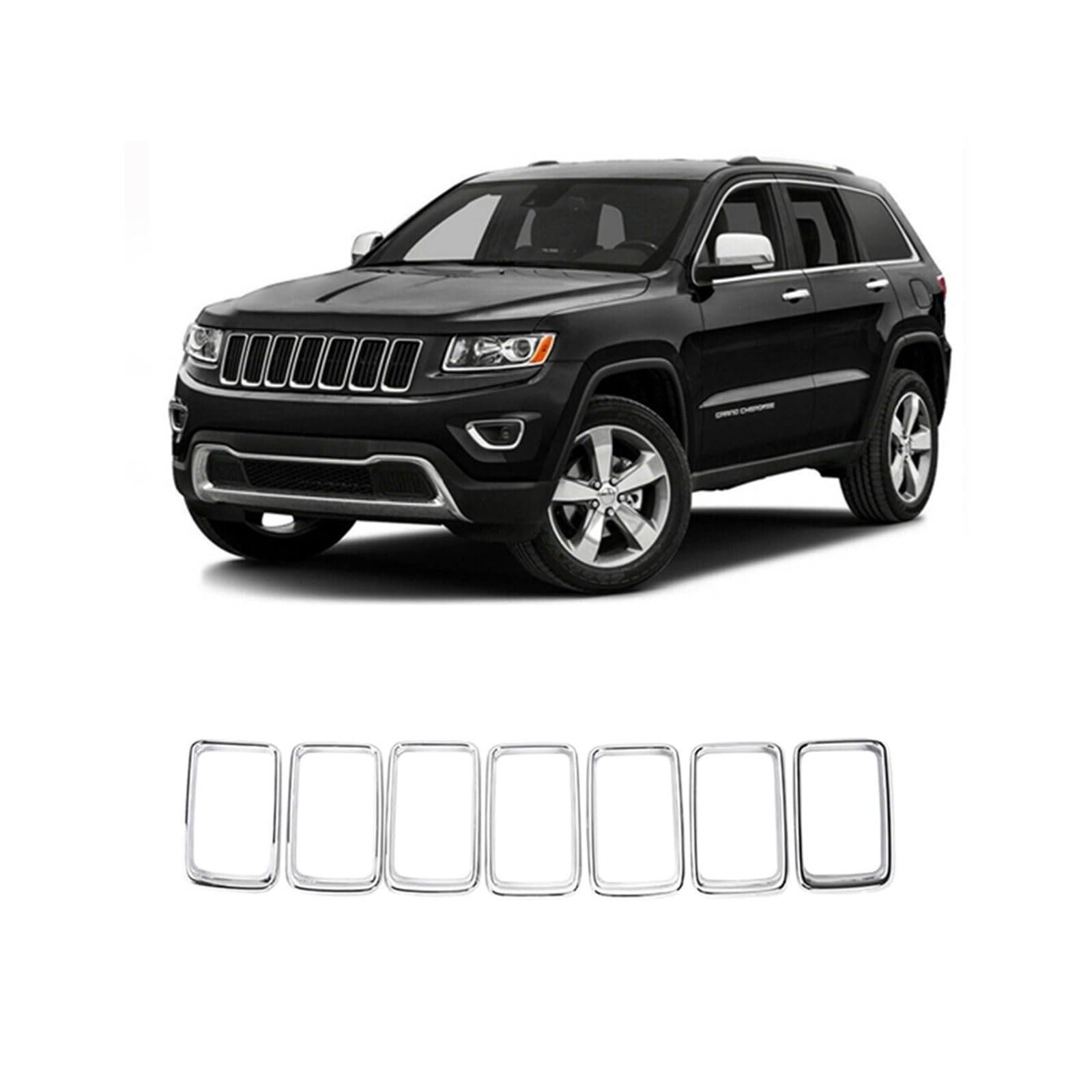 Racing Grills Kompatibel for Jeep Grand Cherokee 2014 2015 2016 7PCS Auto Frontgrill Grill Eingesetzte Abdeckung Ersatz Außenzubehör(Chrome) von VEXRLUHS