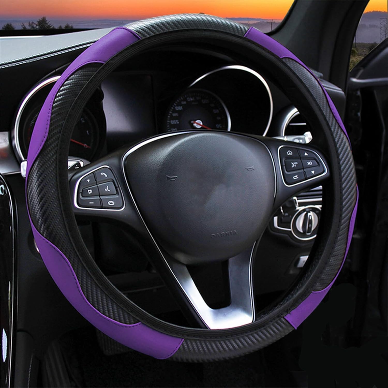 Mikrofaser Leder Auto Lenkradbezug für Ben-z AMG GT - Anti Rutsch Lenkradhülle - Lenkradabdeckung - Lenkradschutz 37-38cm - Spleißen Lenkrad Abdeckung,Purple von VEYOLE