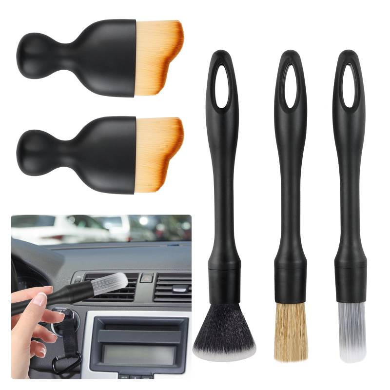 VFANDV Auto Detailingbürste, 5 Stück Auto Reinigungspinsel Car Innenraum Staubkehrende Weiche Bürste Detailing Pinsel Set Staubentfernungsbürste for Auto Air Outlet Gap Armaturenbrett (5pcs - 4 Stile) von VFANDV