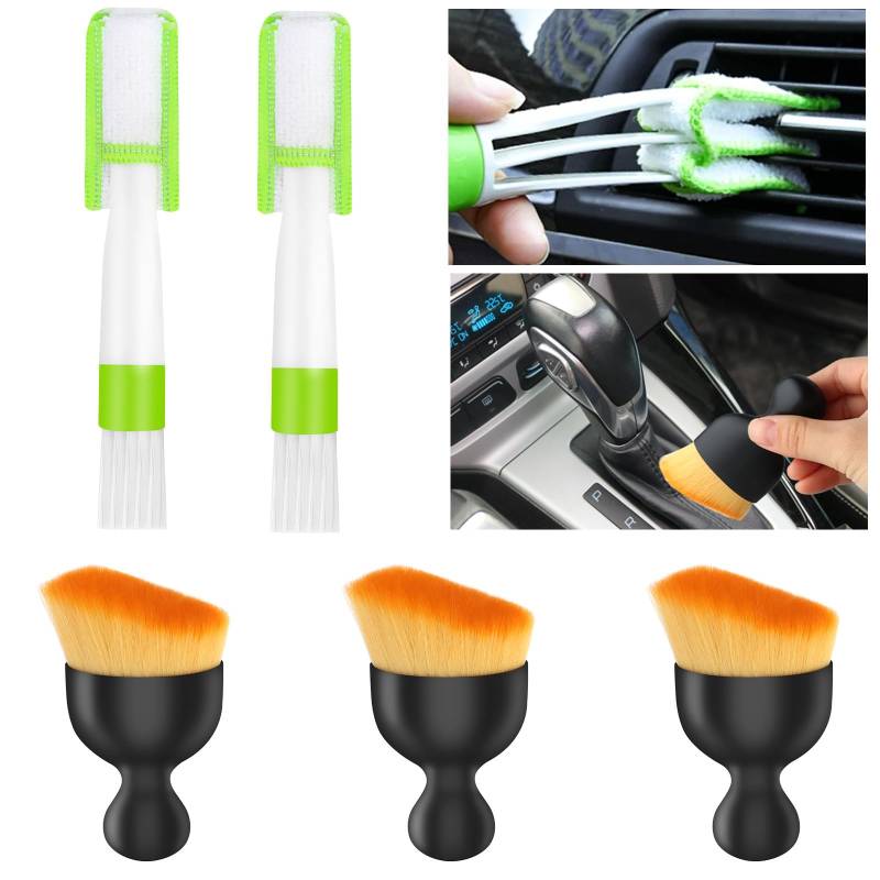 VFANDV Auto Detailingbürste, 5 Stück Auto Reinigungspinsel Car Innenraum Staubkehrende Weiche Bürste Detailing Pinsel Set Staubentfernungsbürste for Auto Air Outlet Gap Armaturenbrett (5pcs - 2 Stile) von VFANDV